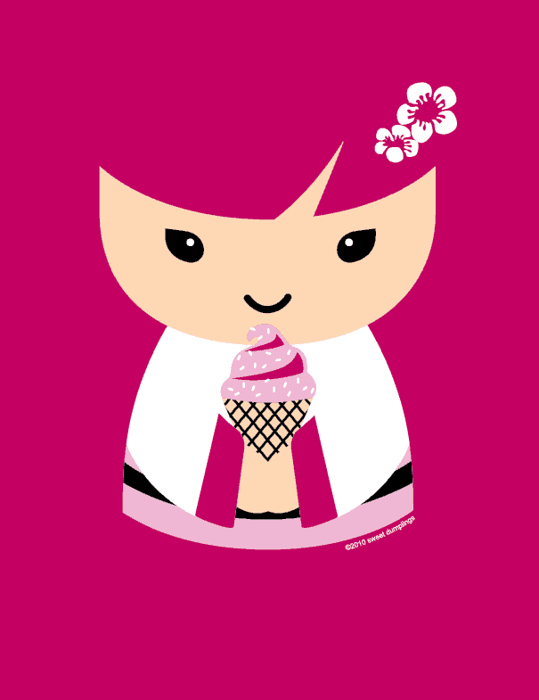 Ice Cream Lover – Cute Kawaii Character Art 1 Cute kawaii ice cream lover holding a pink ice cream cone